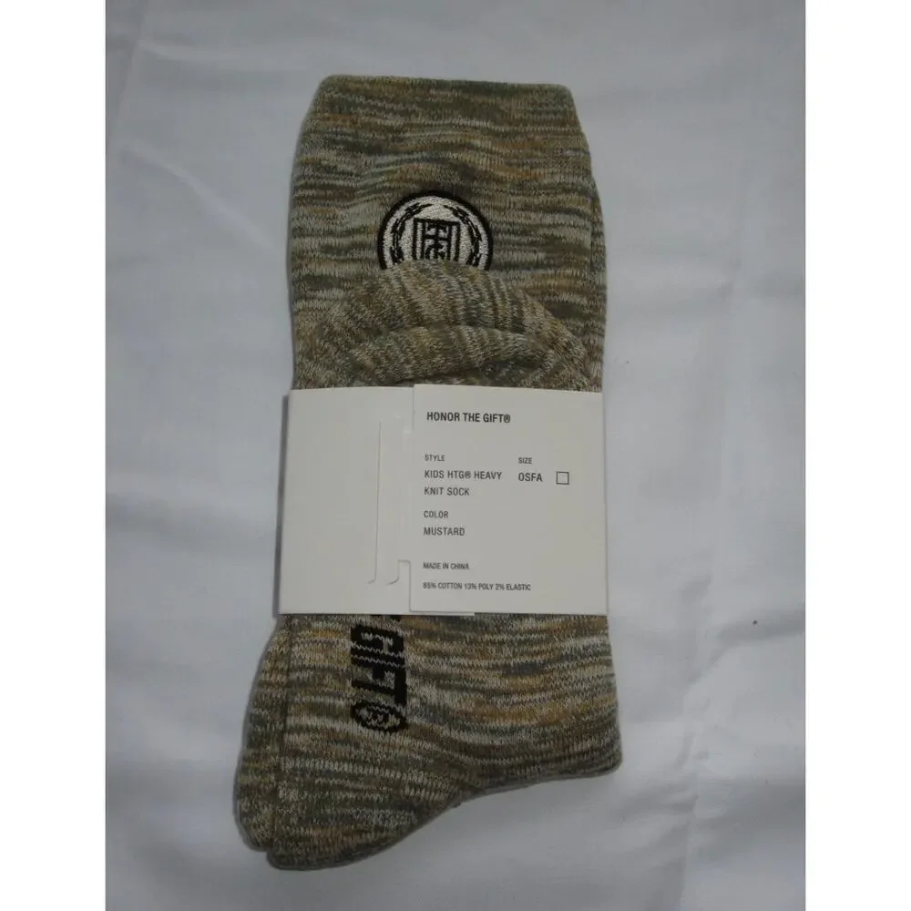 Honor The Gift HTG Crest Heavy Knit Kids Socks Yellow/Green Multicolor NIP